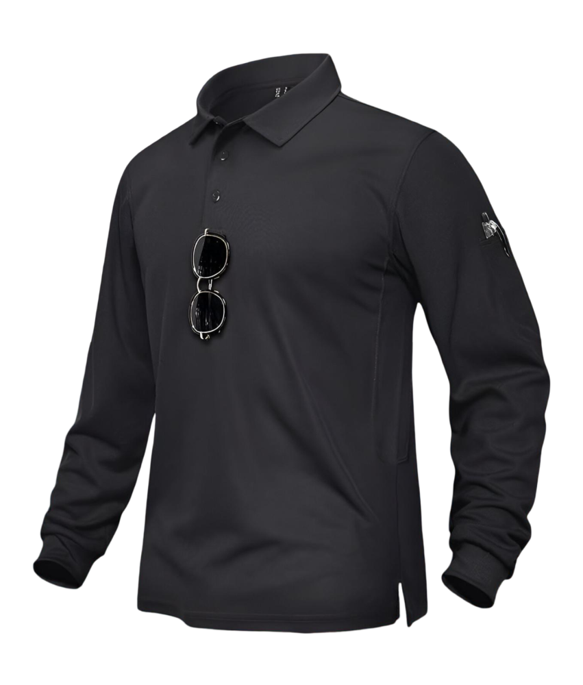 Męska Koszulka Polo Długi Rękaw do Golfa Taktyczna Stylowa Lekka Czarna 3XL