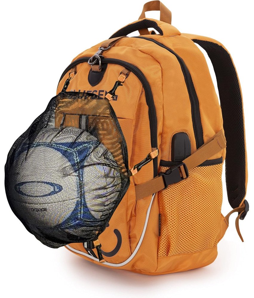 Plecak Dziecięcy Odpinana Siatka na Piłki Port USB Sportowy Pomarańczowy
