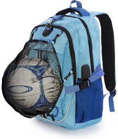 Plecak Dziecięcy Odpinana Siatka na Piłki Kaski Port USB Sportowy Niebieski