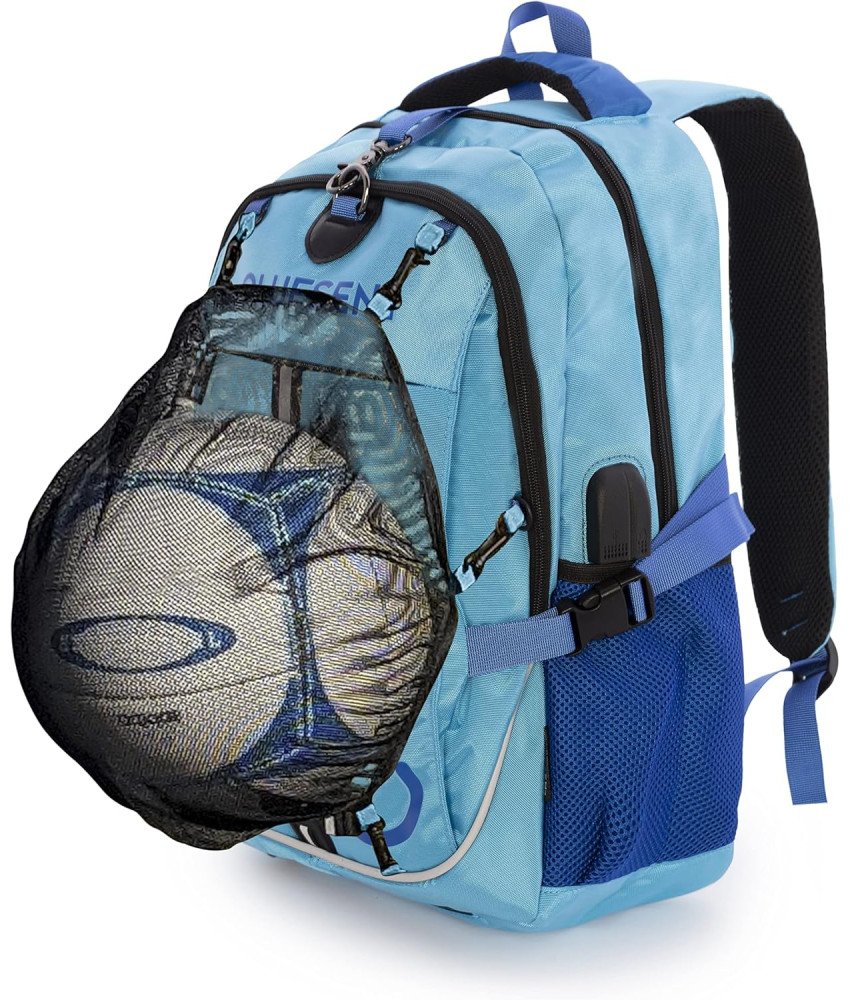 Plecak Dziecięcy Odpinana Siatka na Piłki Kaski Port USB Sportowy Niebieski