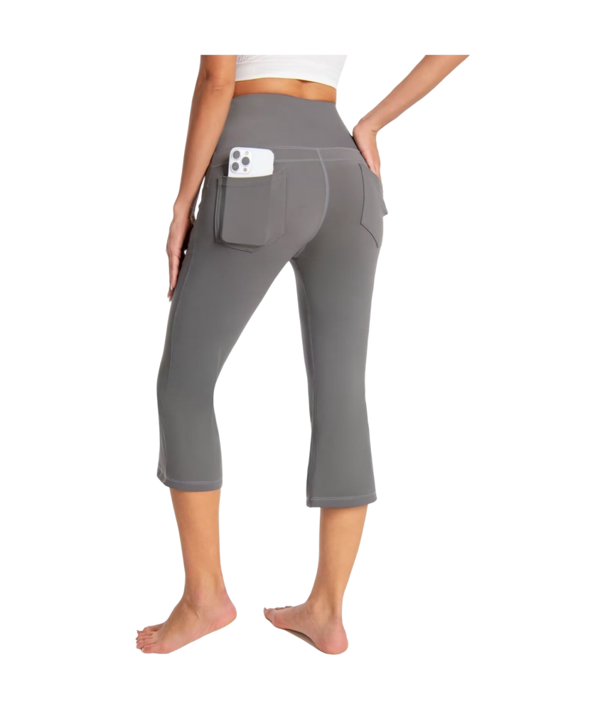 Damskie Legginsty 3/4 do Jogi Sportowe Treningowe Wysoki Stan Szare S