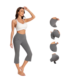 Damskie Legginsty 3/4 do Jogi Sportowe Treningowe Wysoki Stan Szare S