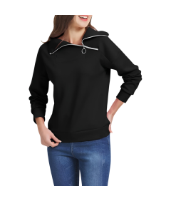 Damska Bluza Zamek 1/4 Stylowa Modna Oversize Długi Rękaw Czarna XS