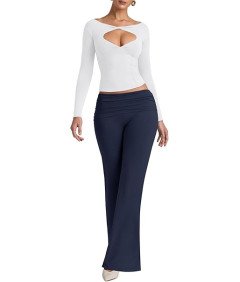 REORIA Spodnie Damskie Legginsy Eleganckie Szerokie Nogawki Granatowe XXL