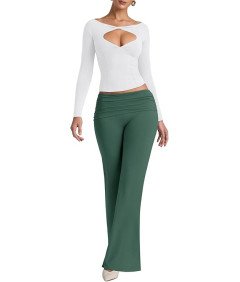 REORIA Spodnie Damskie Legginsy Eleganckie Szerokie Nogawki Zielone XL