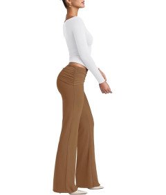 REORIA Spodnie Damskie Legginsy Eleganckie Szerokie Nogawki Brązowe XL