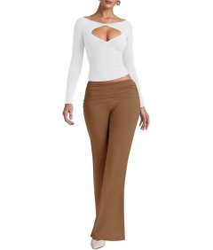 REORIA Spodnie Damskie Legginsy Eleganckie Szerokie Nogawki Brązowe XXL