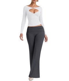 REORIA Spodnie Damskie Legginsy Eleganckie Szerokie Nogawki Szare L