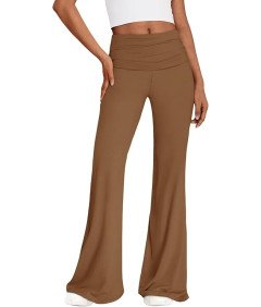 REORIA Spodnie Damskie Legginsy Eleganckie Szerokie Nogawki Brązowe L