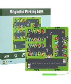 Zabawka Tablica Drewniana Parking do Nauki Literek z Magnetycznymi Autkami