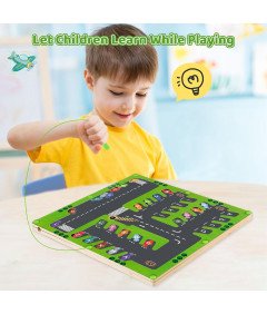 Zabawka Tablica Drewniana Parking do Nauki Literek z Magnetycznymi Autkami