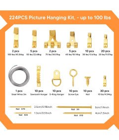 Zestaw Haczyków Haczyki Wieszaki Uchwyty Gwoździe Poziomica 224 Elementy