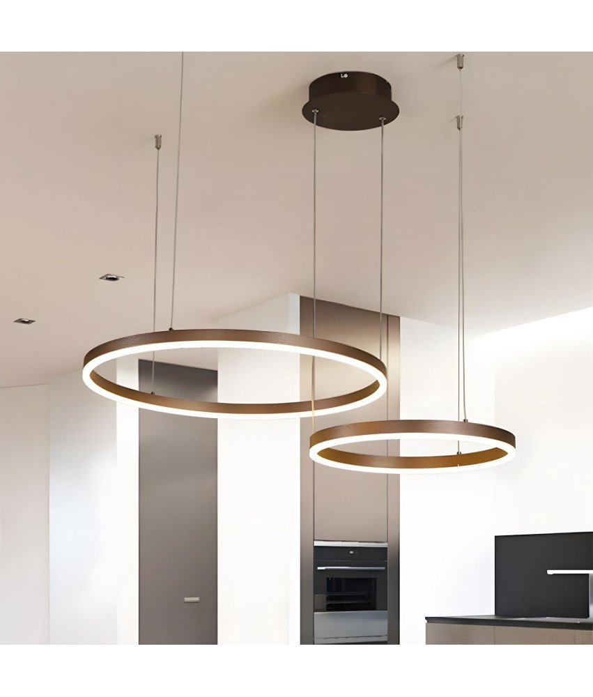 YYUTLUO Nowoczesny Żyrandol LED DIY 2 Brązowe Pierścienie, Pilot 40+60 cm
