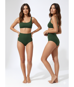 Damskie Spodenki Plażowe Kąpielowe Szorty Majtki z Wysokim Stanem Zielone S