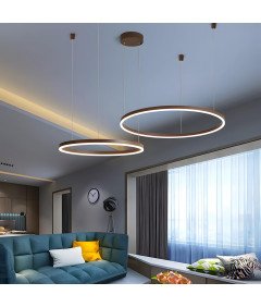 YYUTLUO Nowoczesny Żyrandol LED DIY 2 Brązowe Pierścienie, Pilot 40+60 cm