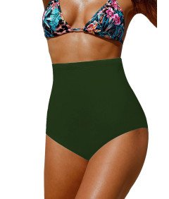 Damskie Spodenki Plażowe Kąpielowe Szorty Majtki z Wysokim Stanem Zielone S