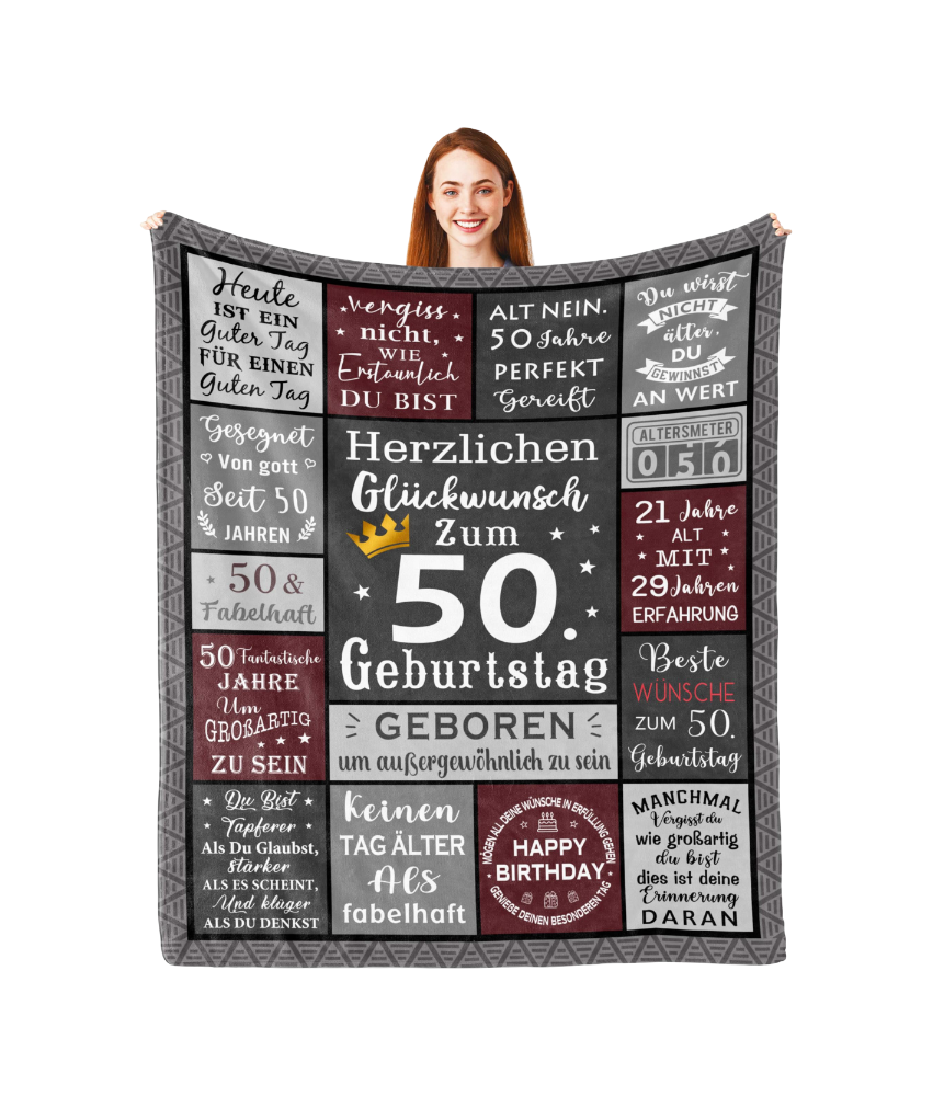 Koc Narzuta na 50 Urodziny Unikalny Prezent dla Niego Miękki 150 x 130 cm