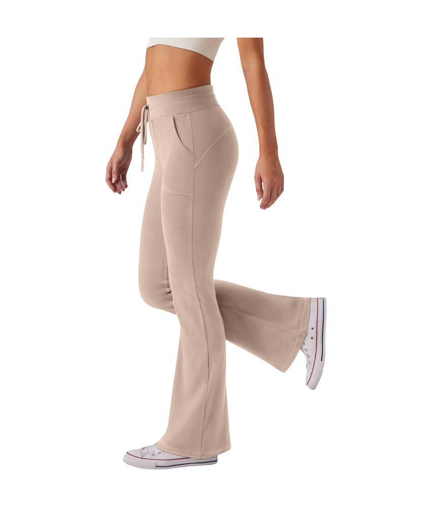 Damskie Legginsy Dzwony Spodnie do Jogi Ćwiczeń Treningowe Beżowe M