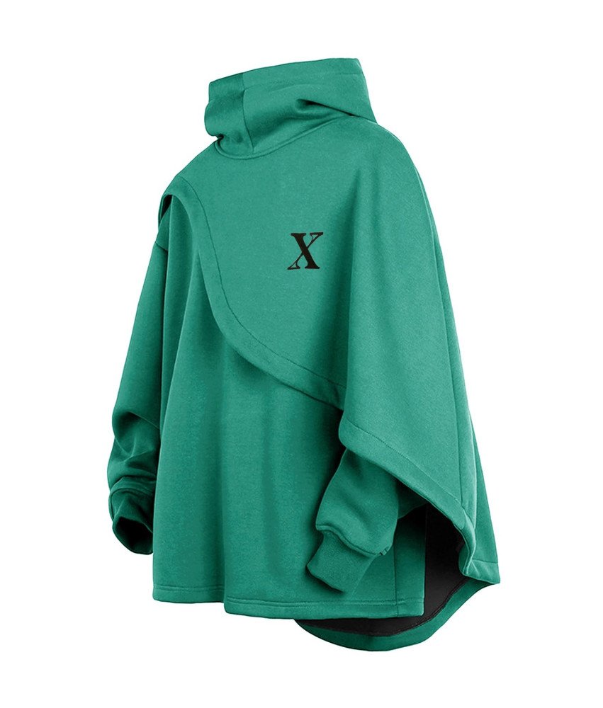 Bluza z Kapturem Poncho z Peleryną Oversize Cosplay Unisex Zielona 3XL
