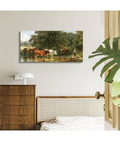 Obraz na Płótnie Krowy Piją Wodę 50x100 cm Duża Sztuka Ścienna Estetyczna