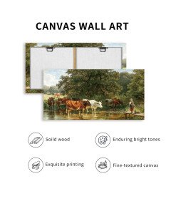 Obraz na Płótnie Krowy Piją Wodę 50x100 cm Duża Sztuka Ścienna Estetyczna