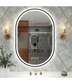 STARLEAD Lustro Łazienkowe Czarne Owalne LED Bluetooth Bezmgielne 90x60 cm