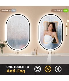 STARLEAD Lustro Łazienkowe Czarne Owalne LED Bluetooth Bezmgielne 90x60 cm