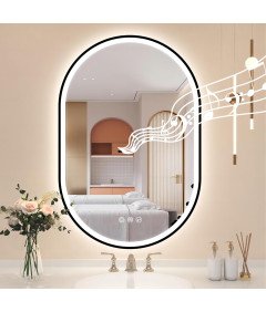 STARLEAD Lustro Łazienkowe Czarne Owalne LED Bluetooth Bezmgielne 90x60 cm