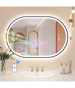 STARLEAD Lustro Łazienkowe Czarne Owalne LED Bluetooth Bezmgielne 90x60 cm