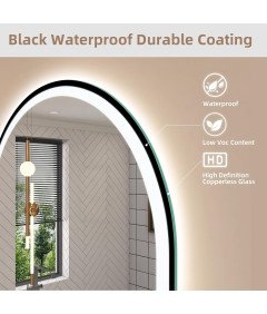 STARLEAD Lustro Łazienkowe Czarne Owalne LED Bluetooth Bezmgielne 90x60 cm