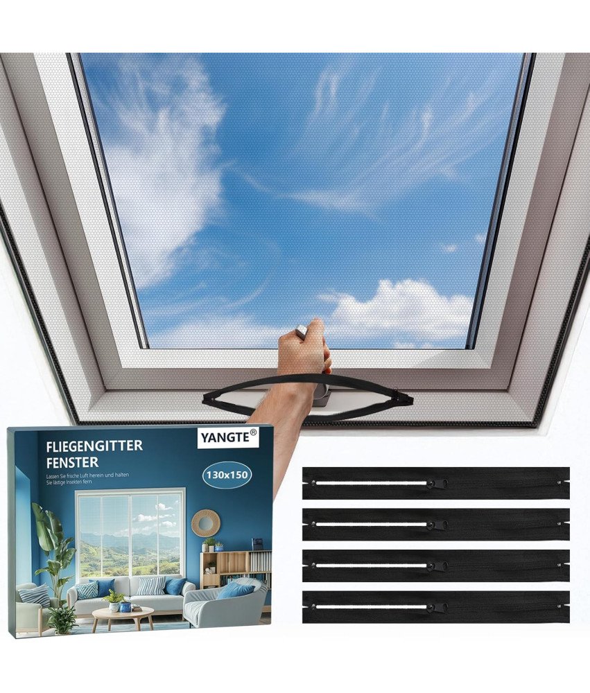 Moskitiera Samoprzylepna na Okna Dachowe 130x150 cm Zestaw 4 Sztuki Czarna