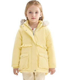 SOLOCOTE Kurtka Dziewczęca z Kapturem Zimowa Wodoodporna Żółta Dzieci 6 Lat