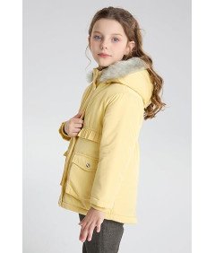 SOLOCOTE Kurtka Dziewczęca z Kapturem Zimowa Wodoodporna Żółta Dzieci 6 Lat