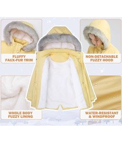 SOLOCOTE Kurtka Dziewczęca z Kapturem Zimowa Wodoodporna Żółta Dzieci 6 Lat