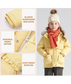 SOLOCOTE Kurtka Dziewczęca z Kapturem Zimowa Wodoodporna Żółta Dzieci 6 Lat