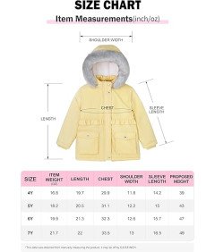 SOLOCOTE Kurtka Dziewczęca z Kapturem Zimowa Wodoodporna Żółta Dzieci 6 Lat