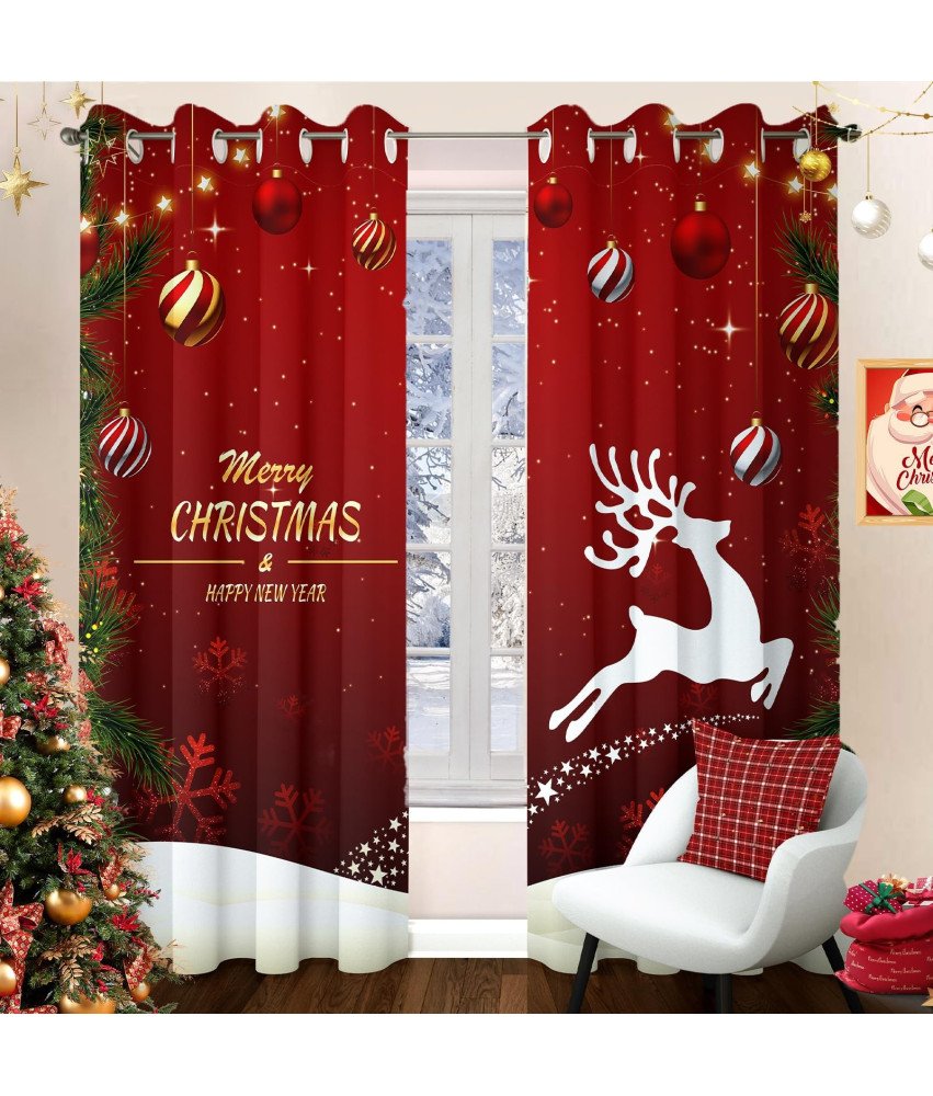 Zasłony Zaciemniające Świąteczne Renifer Czerwone 140 x 225 cm 2 szt