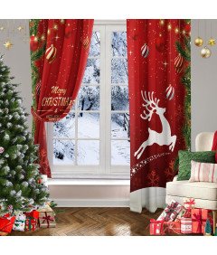 Zasłony Zaciemniające Świąteczne Renifer Czerwone 140 x 225 cm 2 szt
