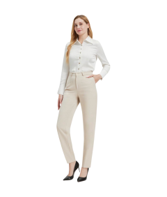 Damskie Spodnie Garniturowe Materiałowe Długie Nogawki Vintage Beżowe 3XL