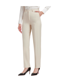 Damskie Spodnie Garniturowe Materiałowe Długie Nogawki Modne Beżowe 3XL