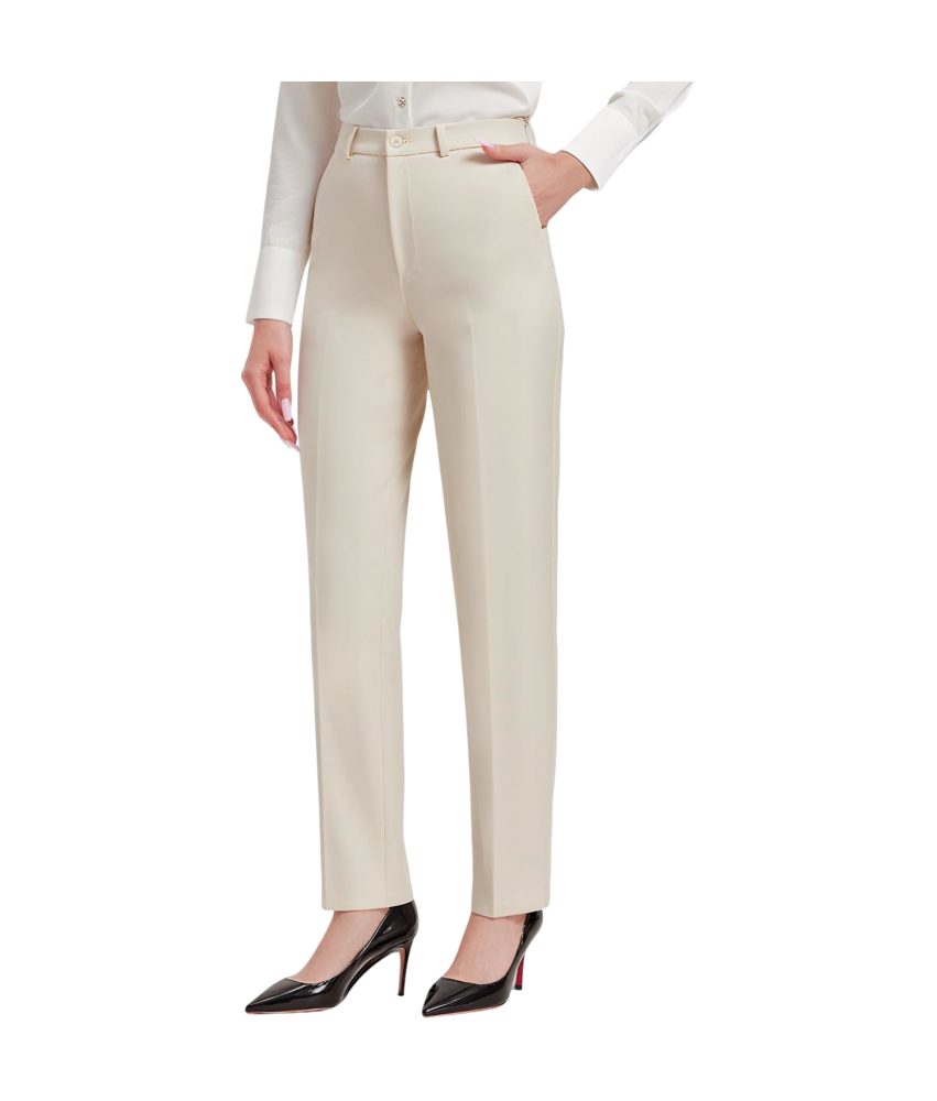 Damskie Spodnie Garniturowe Materiałowe Długie Nogawki Modne Beżowe 3XL