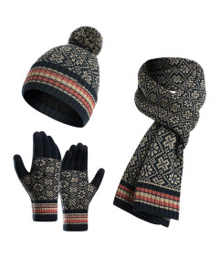 Damski Zestaw Zimowy Czapka z Pomponem Szalik Rękawiczki Uniwersalny Beżowy