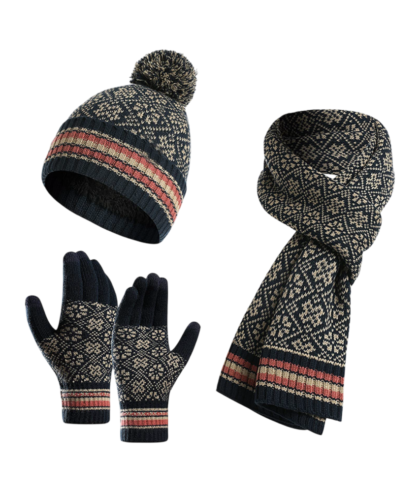 Damski Zestaw Zimowy Czapka z Pomponem Szalik Rękawiczki Uniwersalny Beżowy