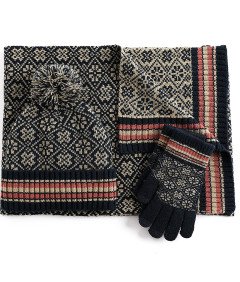 Damski Zestaw Zimowy Czapka z Pomponem Szalik Rękawiczki Uniwersalny Beżowy