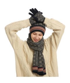 Damski Zestaw Zimowy Czapka z Pomponem Szalik Rękawiczki Uniwersalny Beżowy