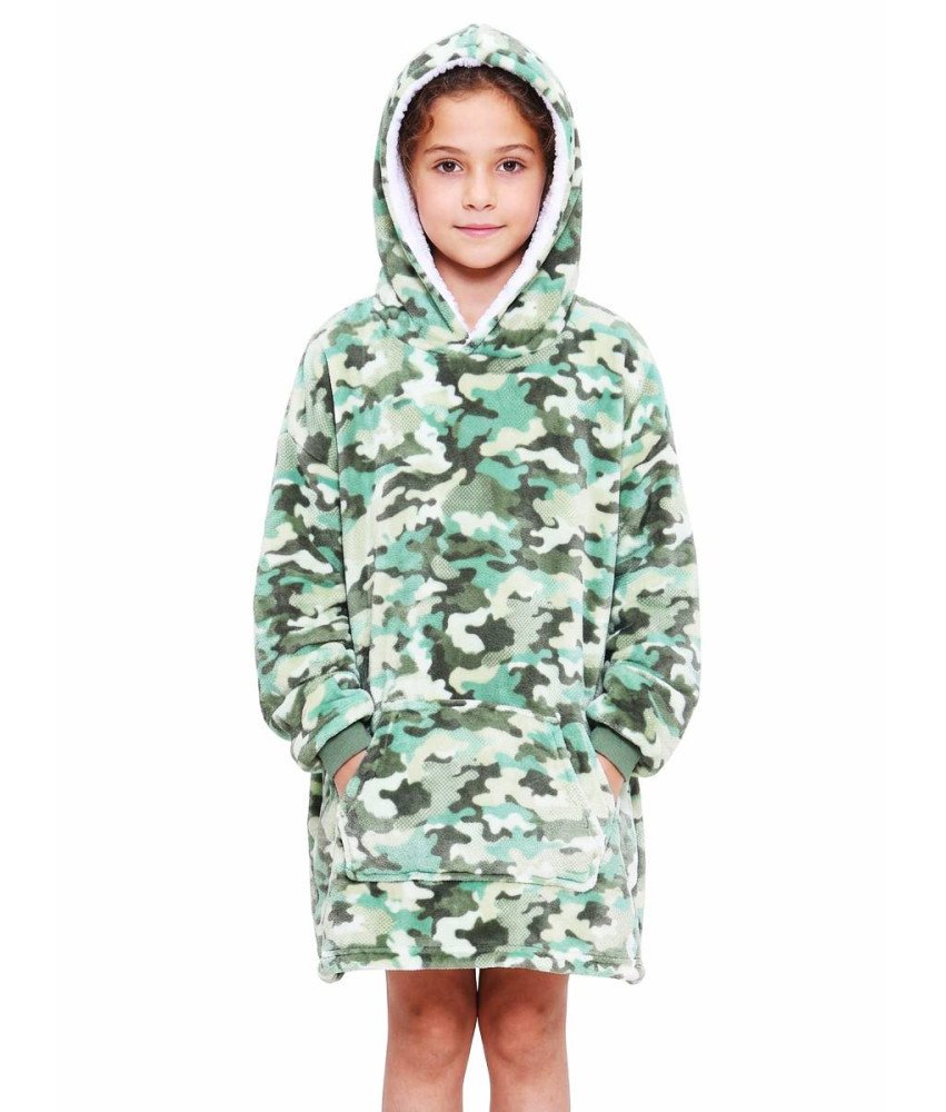 Koc Bluza 2w1 Kocobluza Oversize z Kapturem Ciepła Miękka Dziecięca Zielona