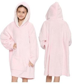 Koc Bluza 2w1 Kocobluza Oversize z Kapturem Ciepła Miękka Dziecięca Różowa