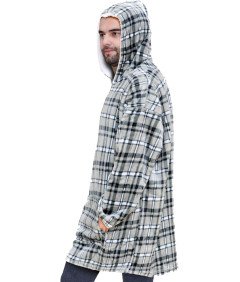 Koc Bluza Gruba Kocobluza Oversize z Kapturem Ciepła Miękka Szara w Kratkę