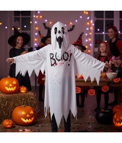 Strój Ducha Przebranie na Halloween Kostium Duch dla Dzieci 6-8 Lat Biały