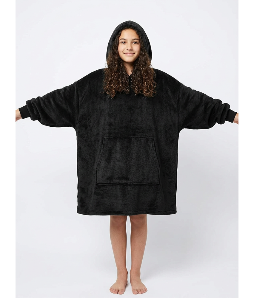 Koc Bluza 2w1 Kocobluza Oversize z Kapturem Ciepła Miękka Dziecięca Czarna